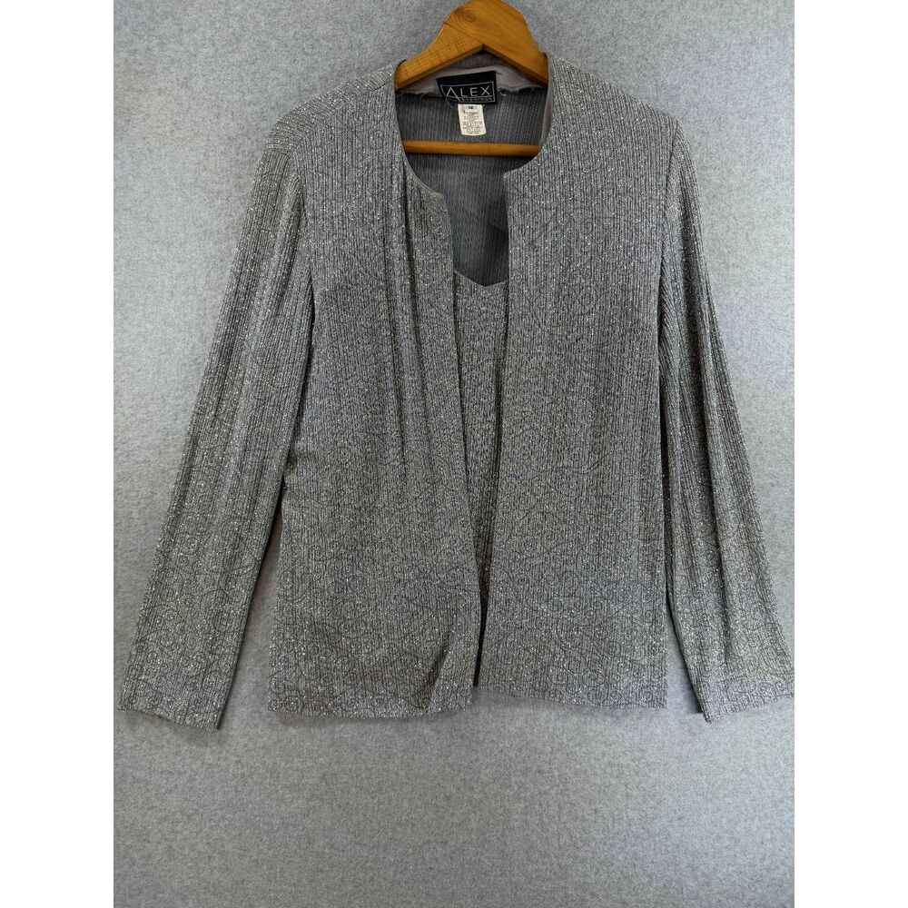 Alex Evenings Silver Metallic 2 Piece Jacket Cami Set Women Size 12 3394